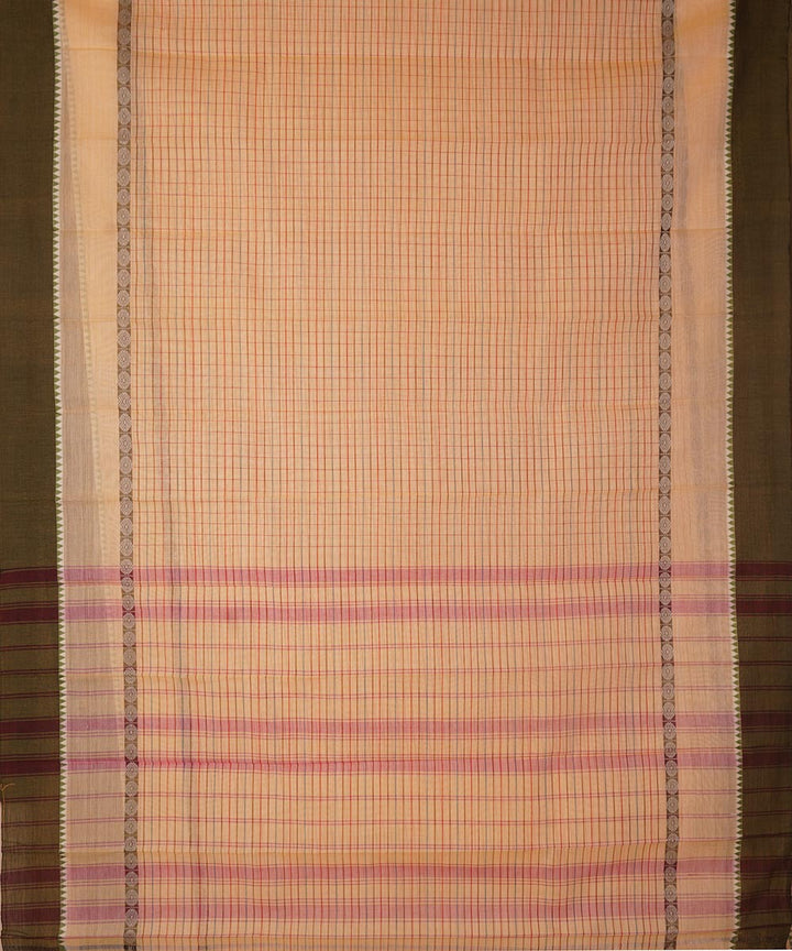 Pale beige orange cotton handwoven narayanapet saree