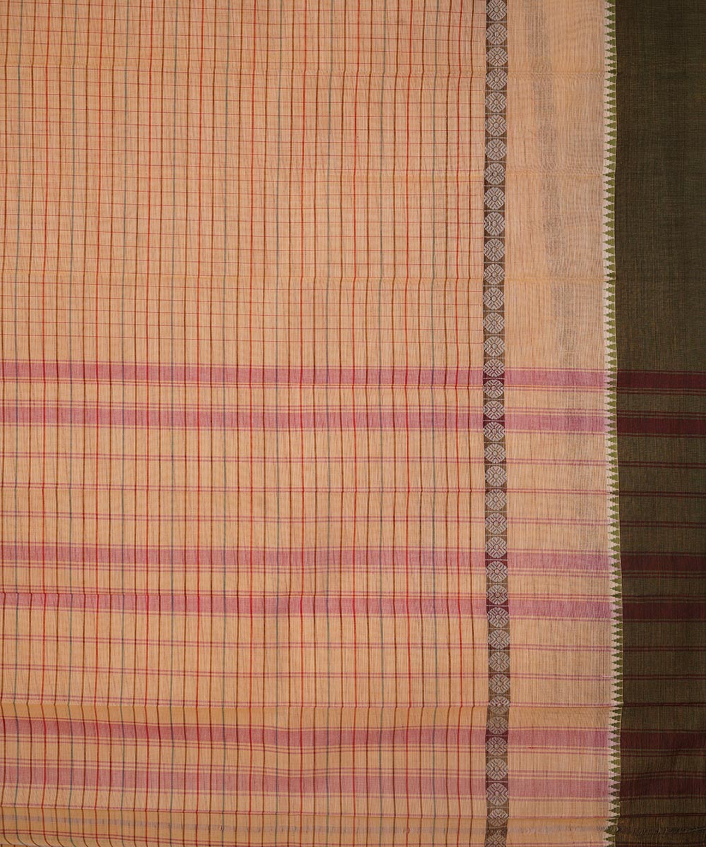 Pale beige orange cotton handwoven narayanapet saree