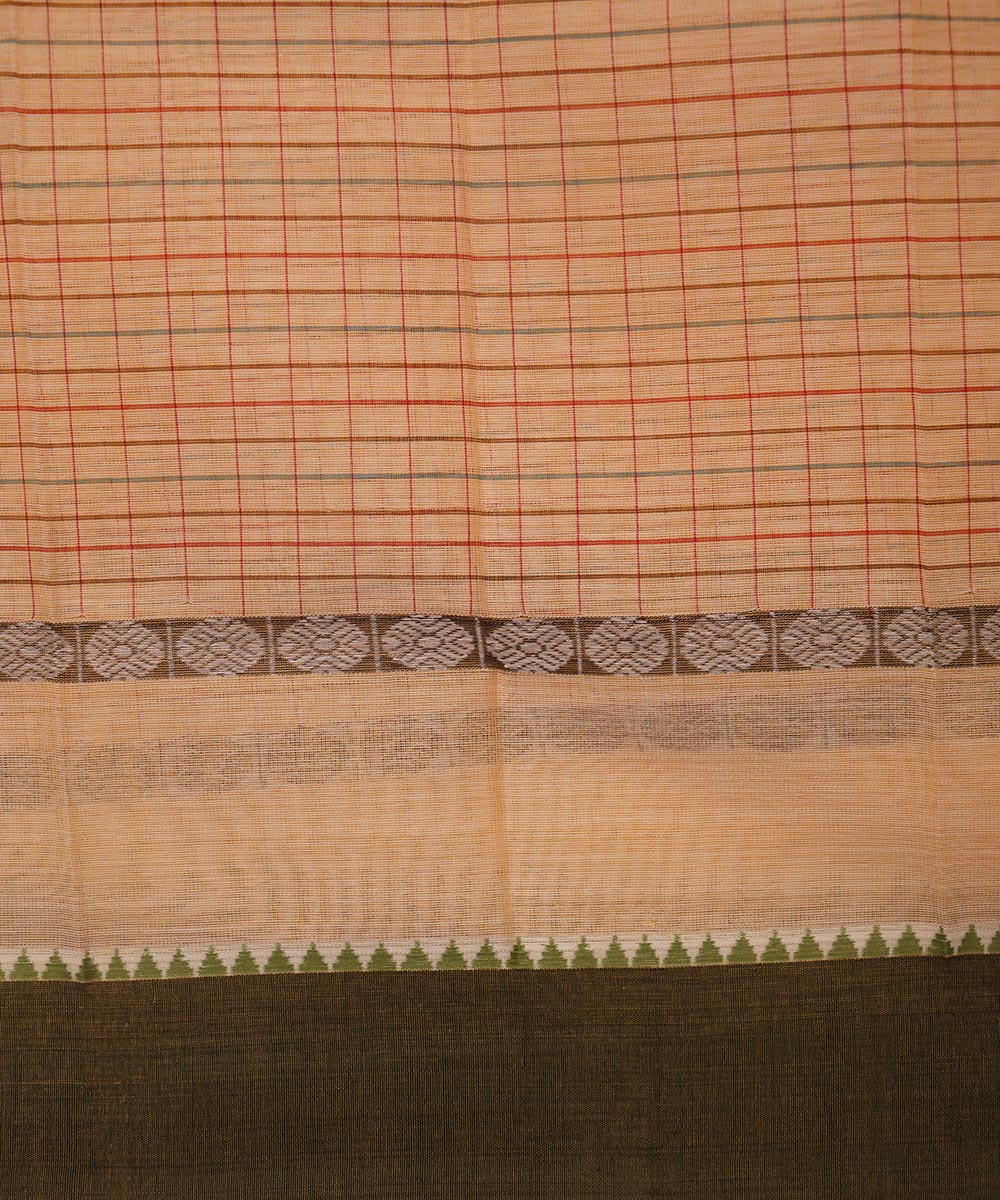 Pale beige orange cotton handwoven narayanapet saree