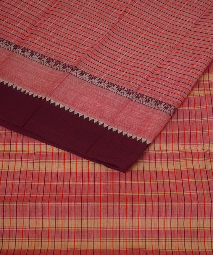 Pink checks cotton handwoven narayanapet saree