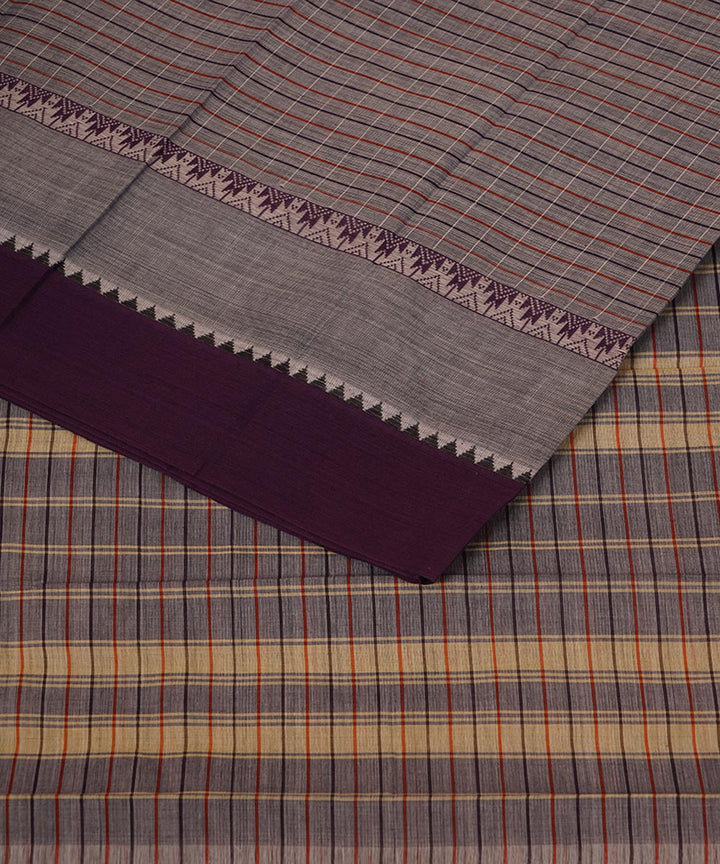 Grey violet cotton handwoven narayanapet saree