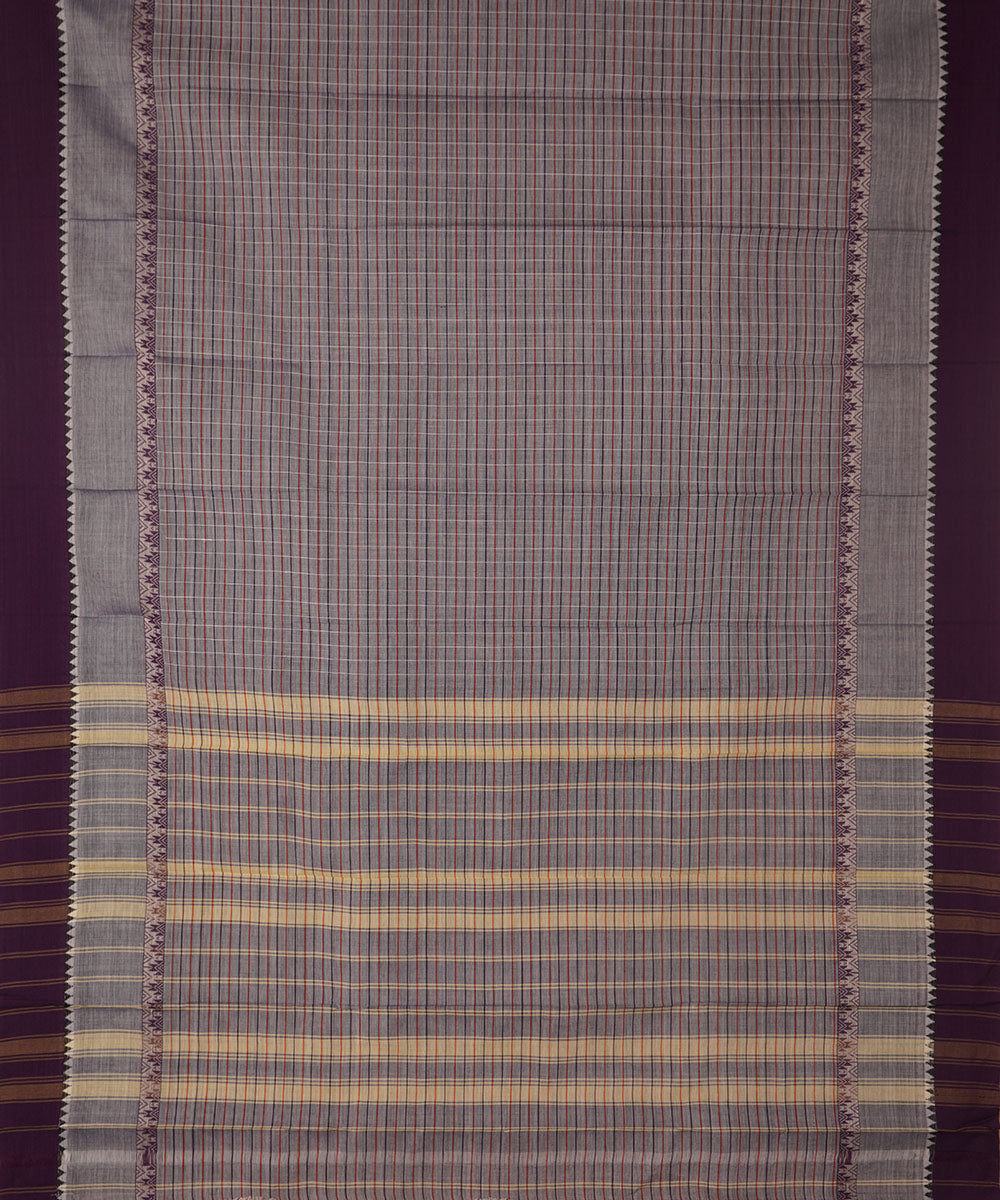 Grey violet cotton handwoven narayanapet saree