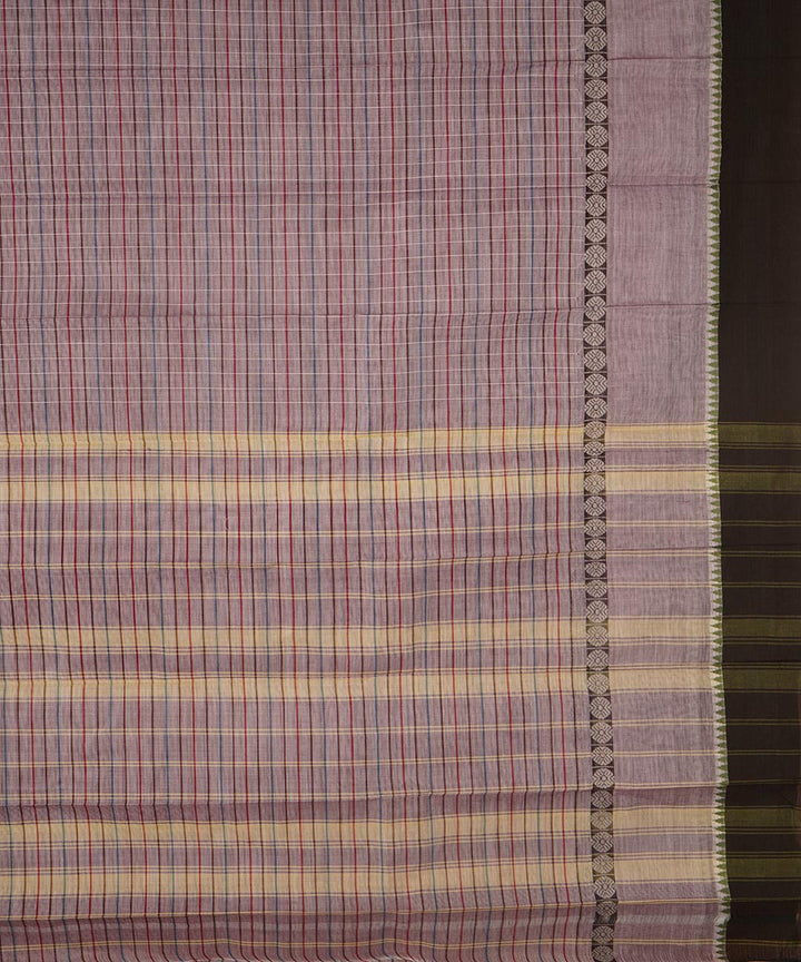 Mauve checks cotton handwoven narayanapet saree