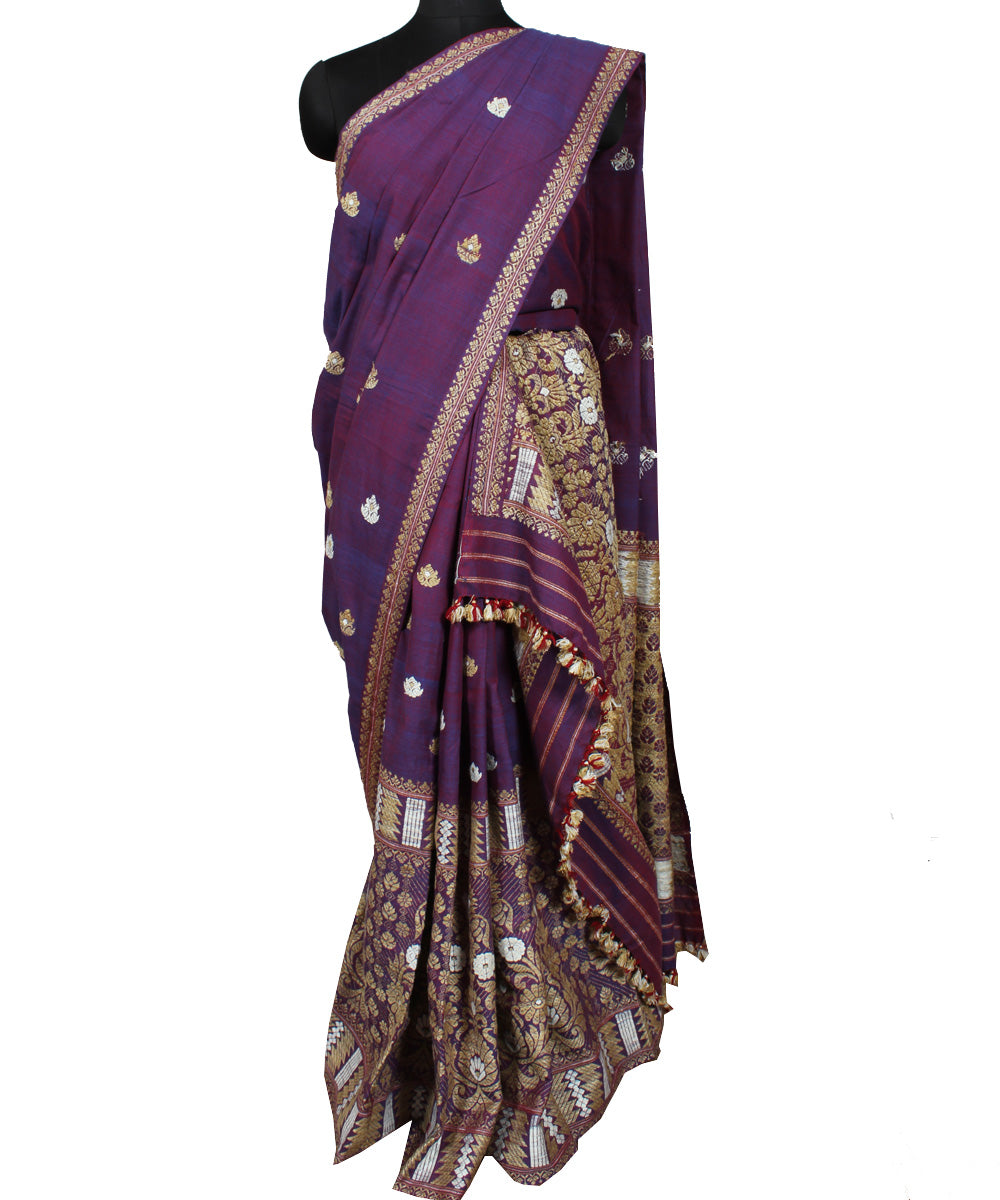 Purple eri and muga silk handwoven assam mekhela chador