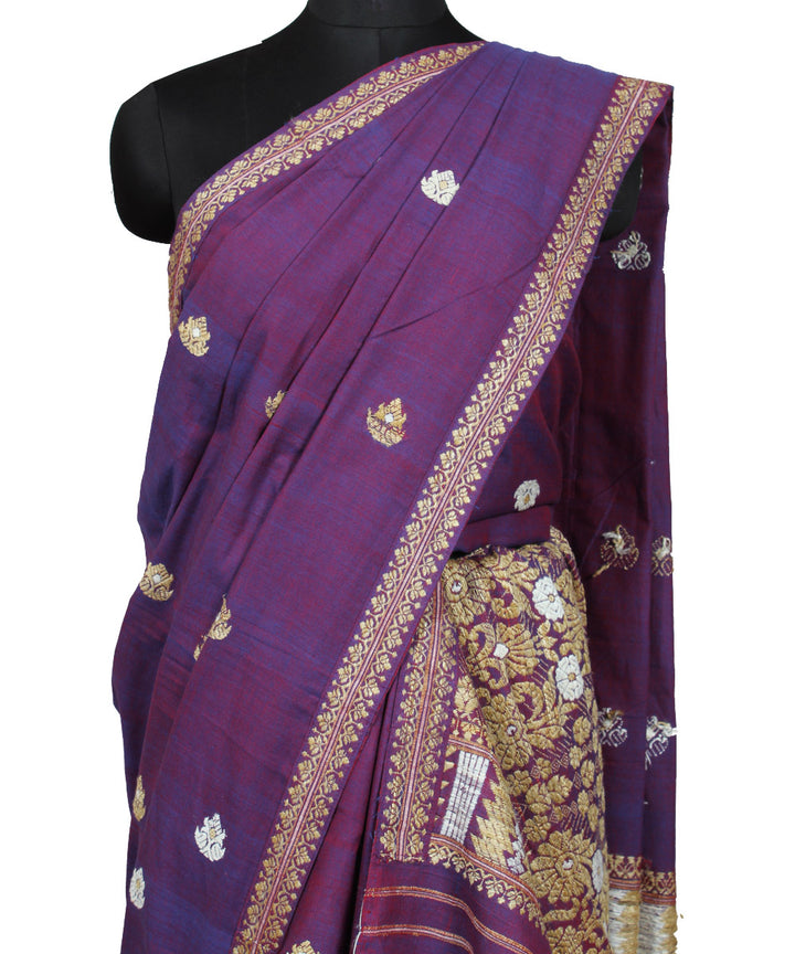 Purple eri and muga silk handwoven assam mekhela chador