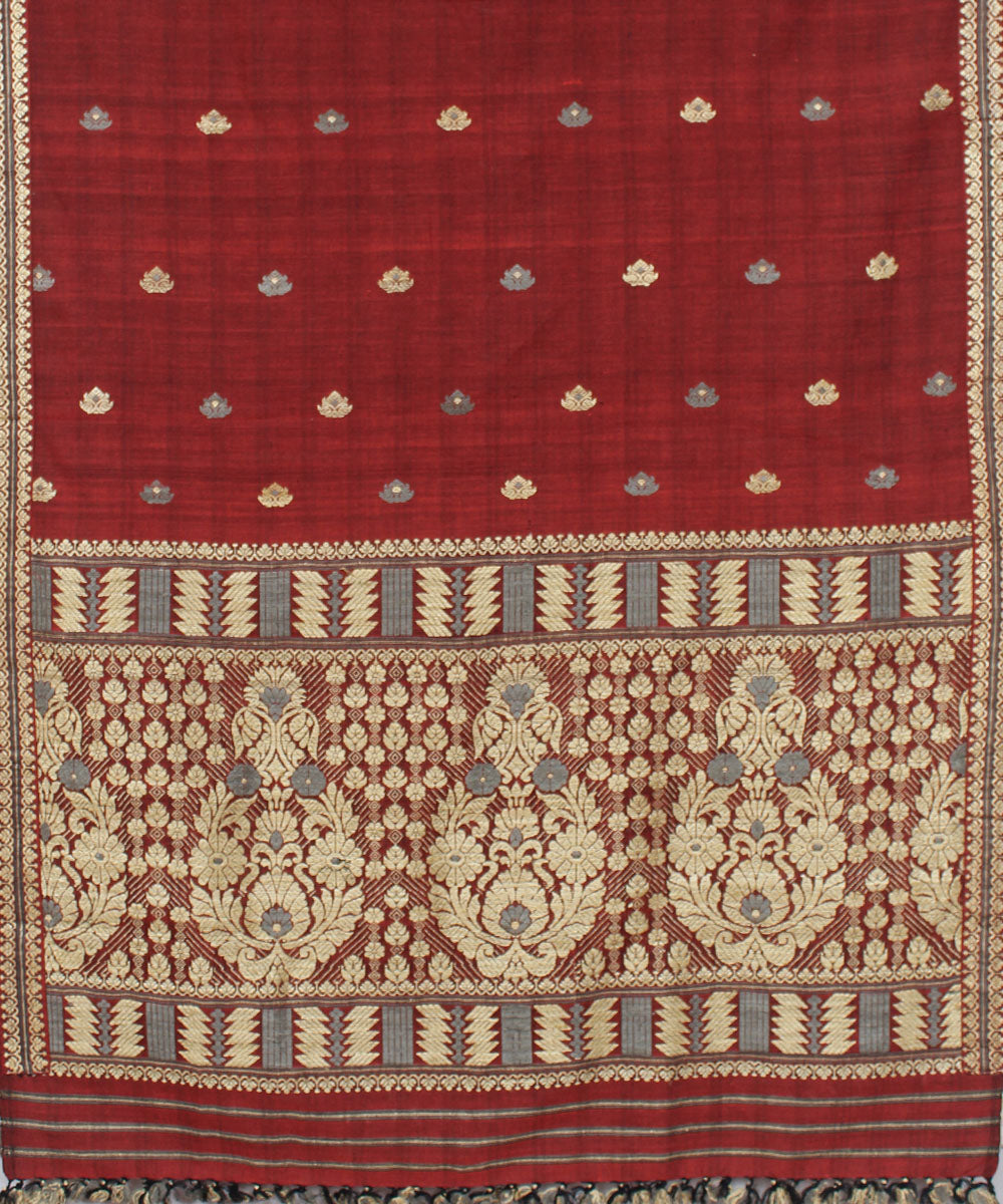 Red cotton with eri and muga silk handwoven assam mekhela chador