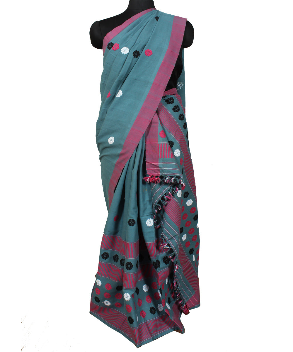 Grey pink cotton handwoven assam mekhela chador