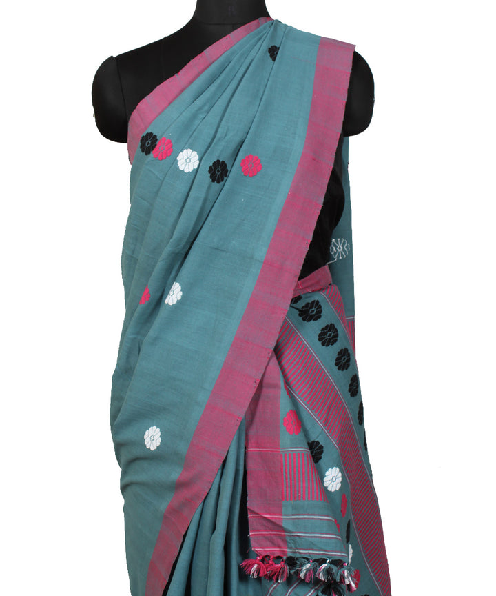 Grey pink cotton handwoven assam mekhela chador