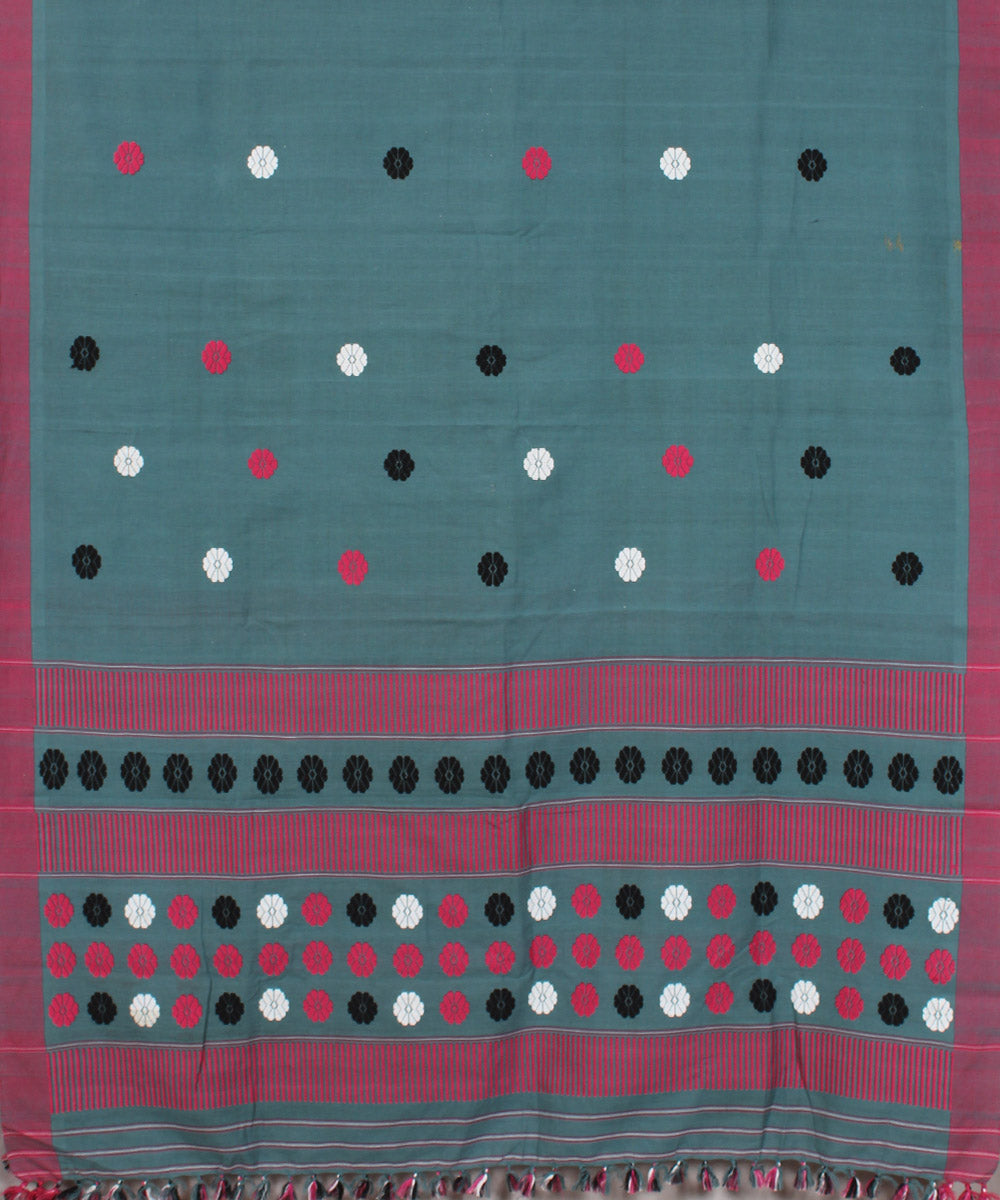 Grey pink cotton handwoven assam mekhela chador