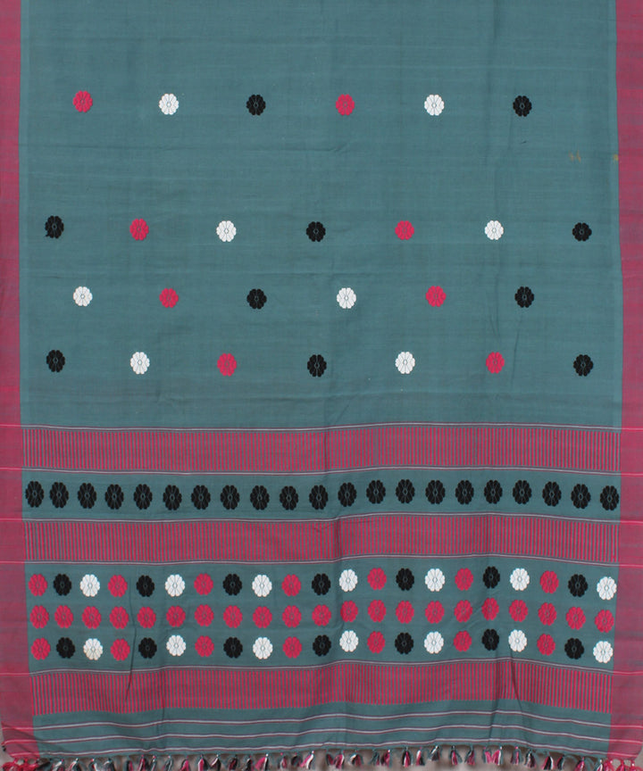 Grey pink cotton handwoven assam mekhela chador