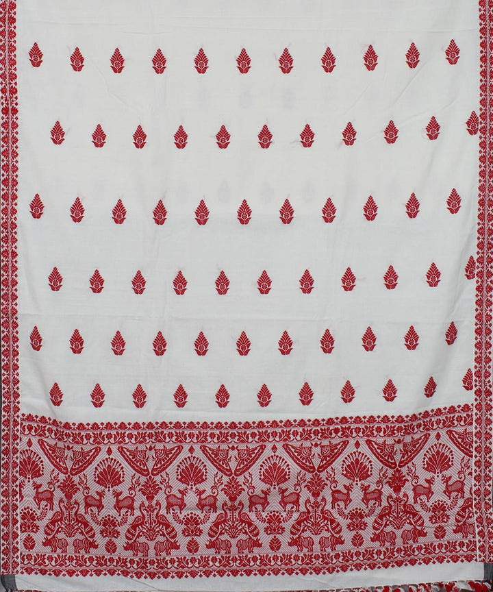 White red cotton handwoven kaziranga inspired motifs assam saree