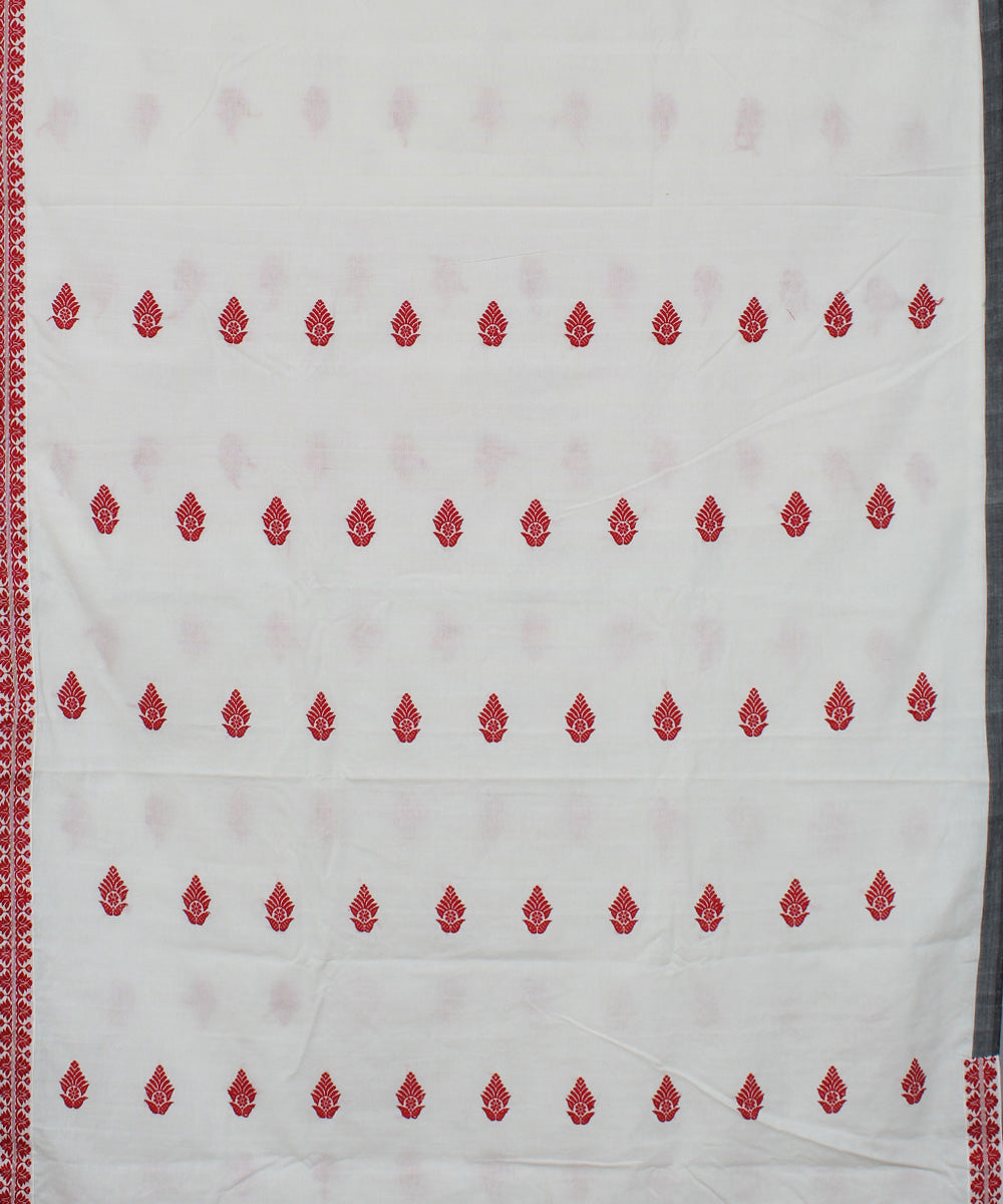 White red cotton handwoven kaziranga inspired motifs assam saree