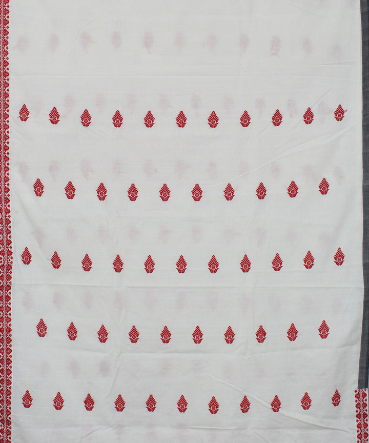 White red cotton handwoven kaziranga inspired motifs assam saree