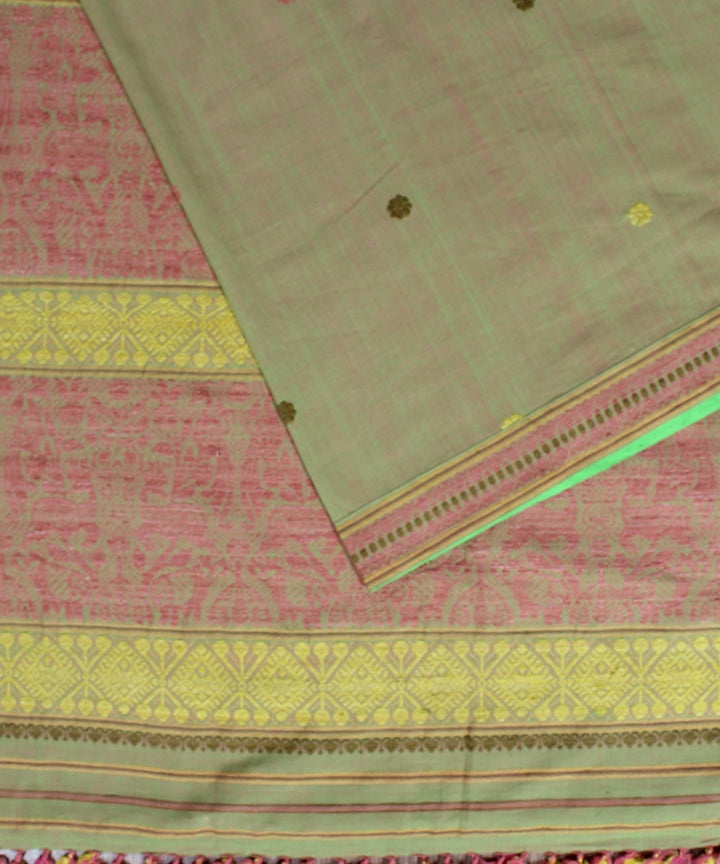 Pink cotton and eri silk handwoven assam saree
