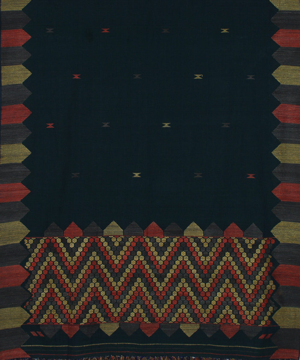 Moss green cotton and eri silk handwoven assam saree