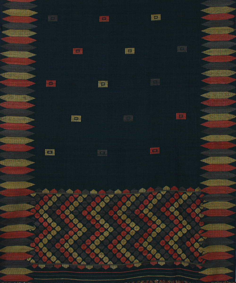 Moss green cotton and eri silk handwoven gero assam saree