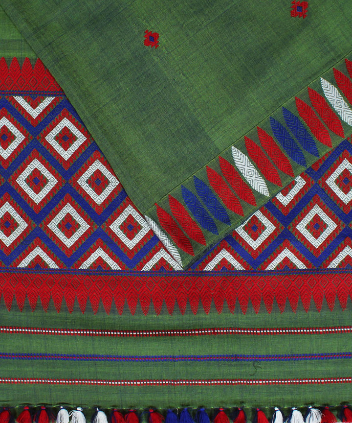 Dark green cotton and eri silk handwoven gero assam saree