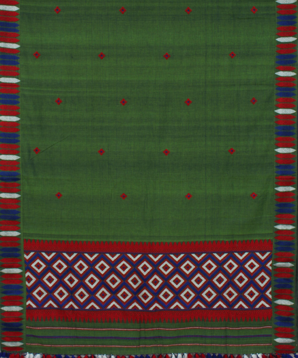 Dark green cotton and eri silk handwoven gero assam saree