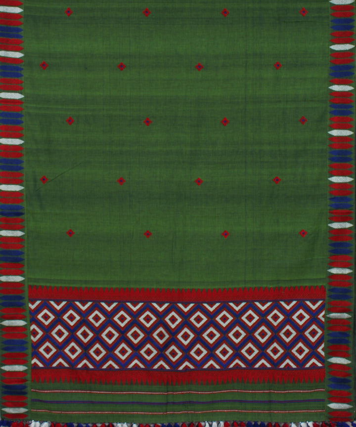 Dark green cotton and eri silk handwoven gero assam saree