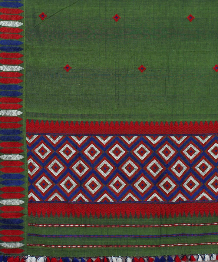 Dark green cotton and eri silk handwoven gero assam saree