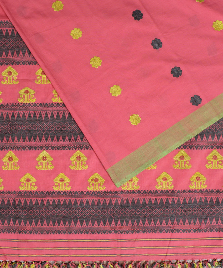 Pink cotton and eri silk handwoven assam saree