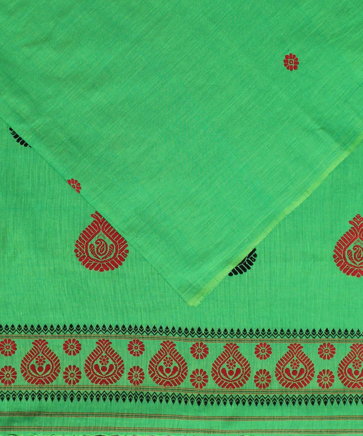 Parrot green cotton handwoven assam saree