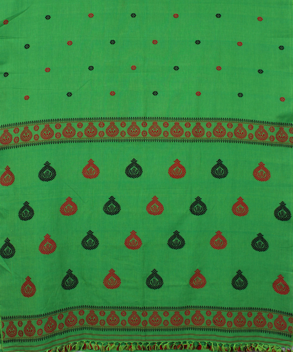 Parrot green cotton handwoven assam saree