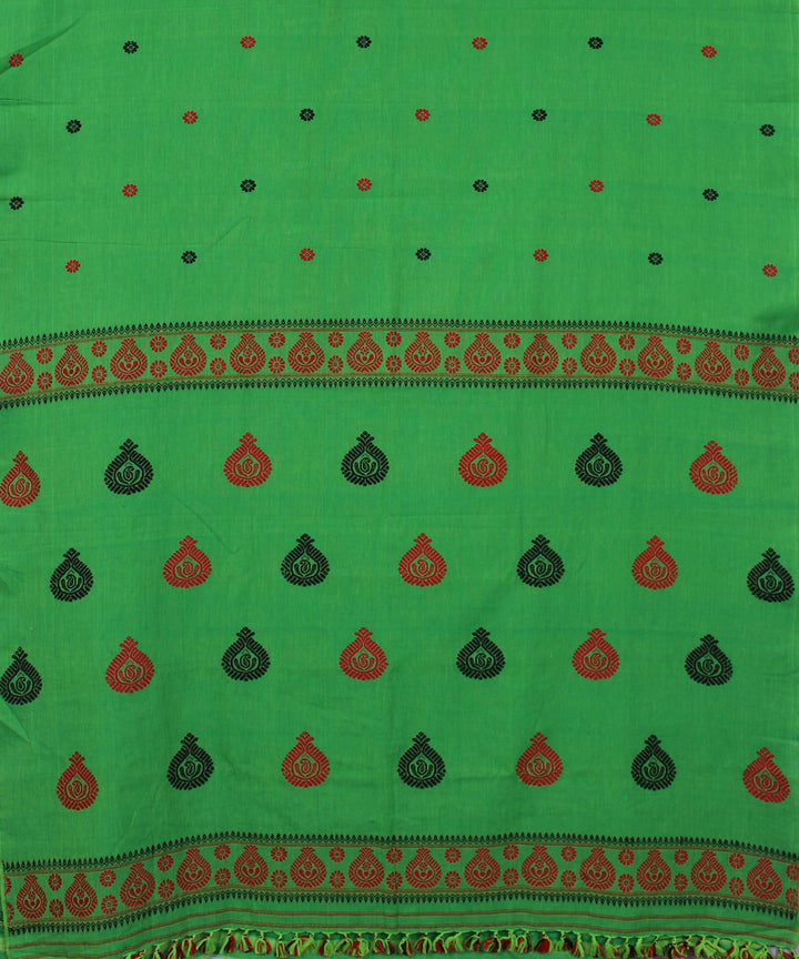 Parrot green cotton handwoven assam saree