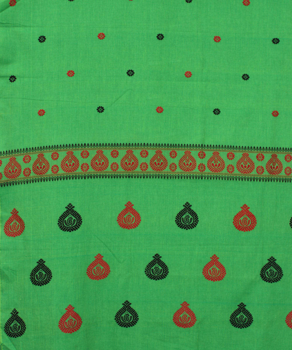 Parrot green cotton handwoven assam saree