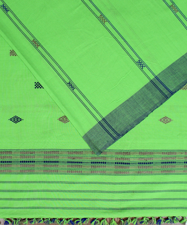 Green and blue cotton with muga silk handwoven assam saree