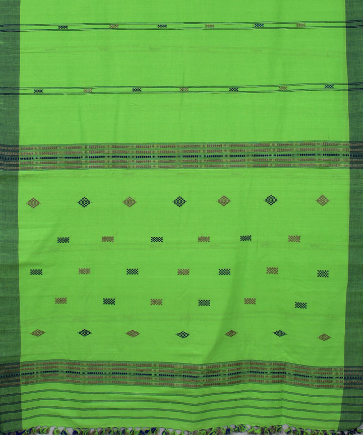 Green and blue cotton with muga silk handwoven assam saree