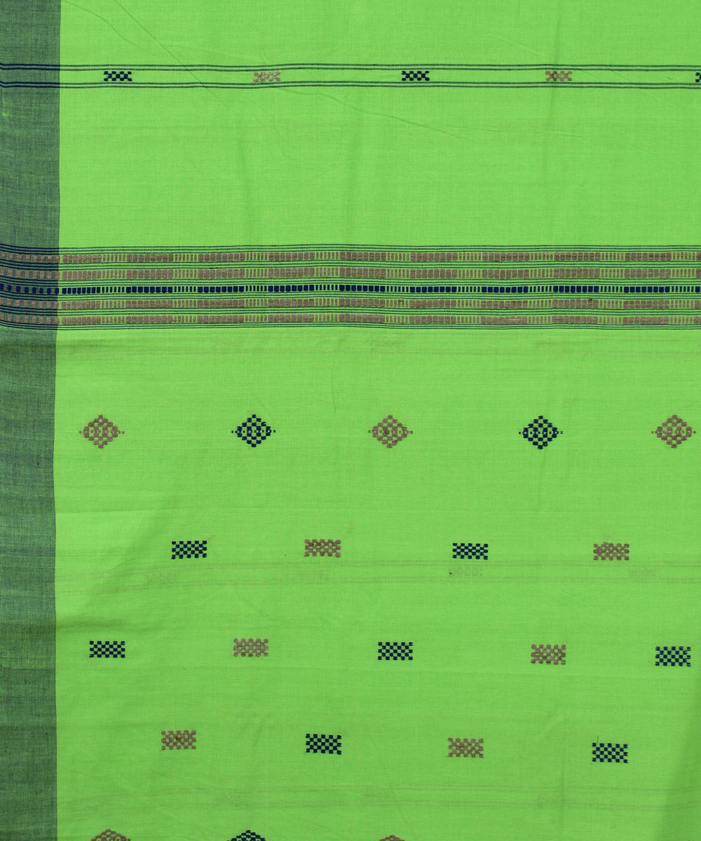 Green and blue cotton with muga silk handwoven assam saree