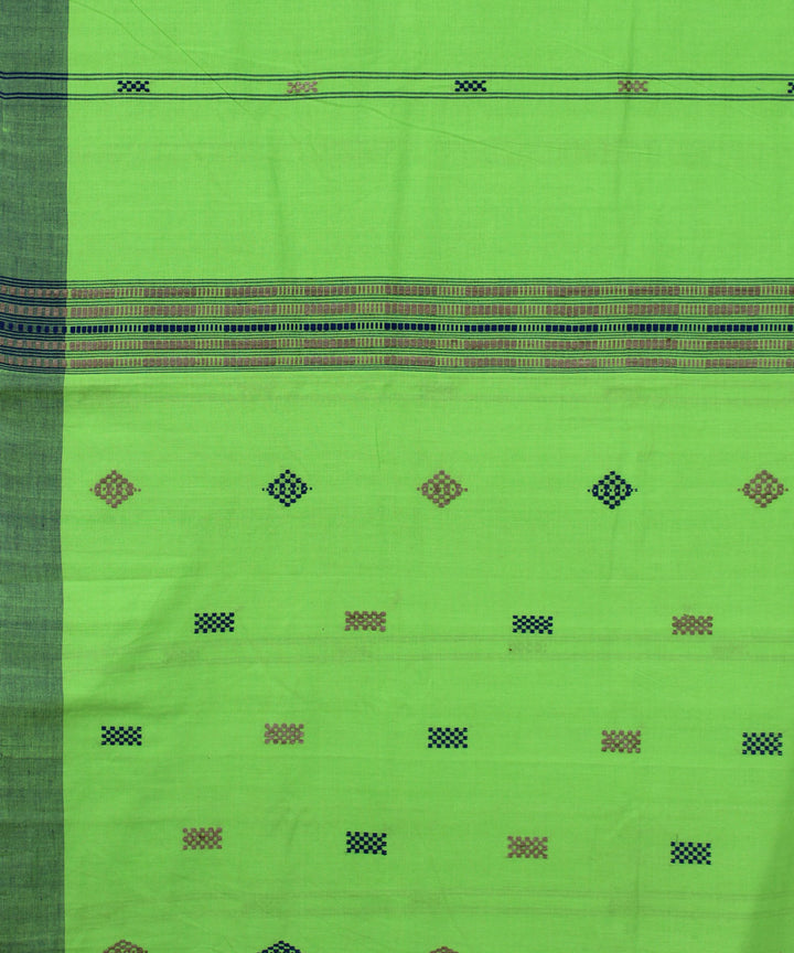 Green and blue cotton with muga silk handwoven assam saree