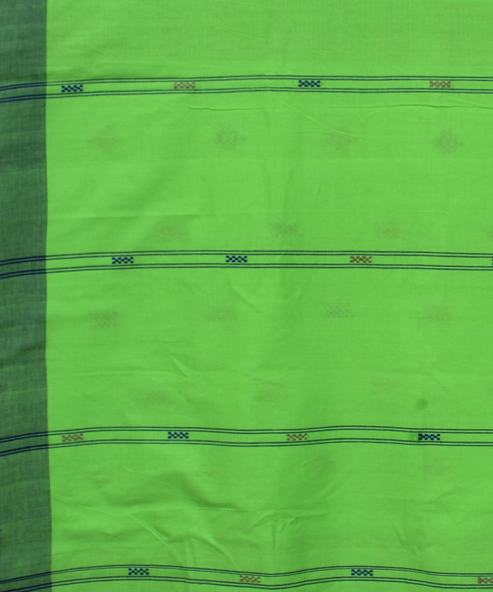 Green and blue cotton with muga silk handwoven assam saree