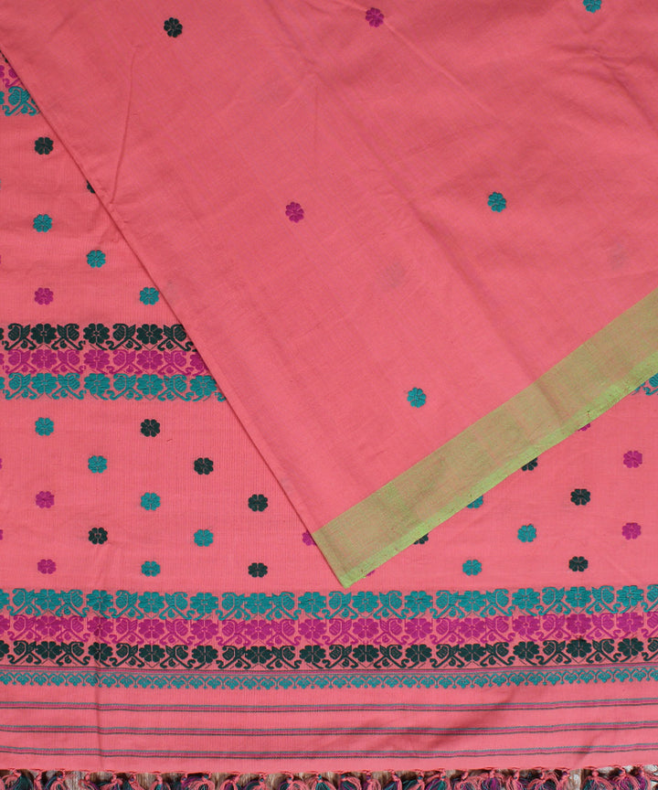 Pink cotton with eri silk motif handwoven assam saree