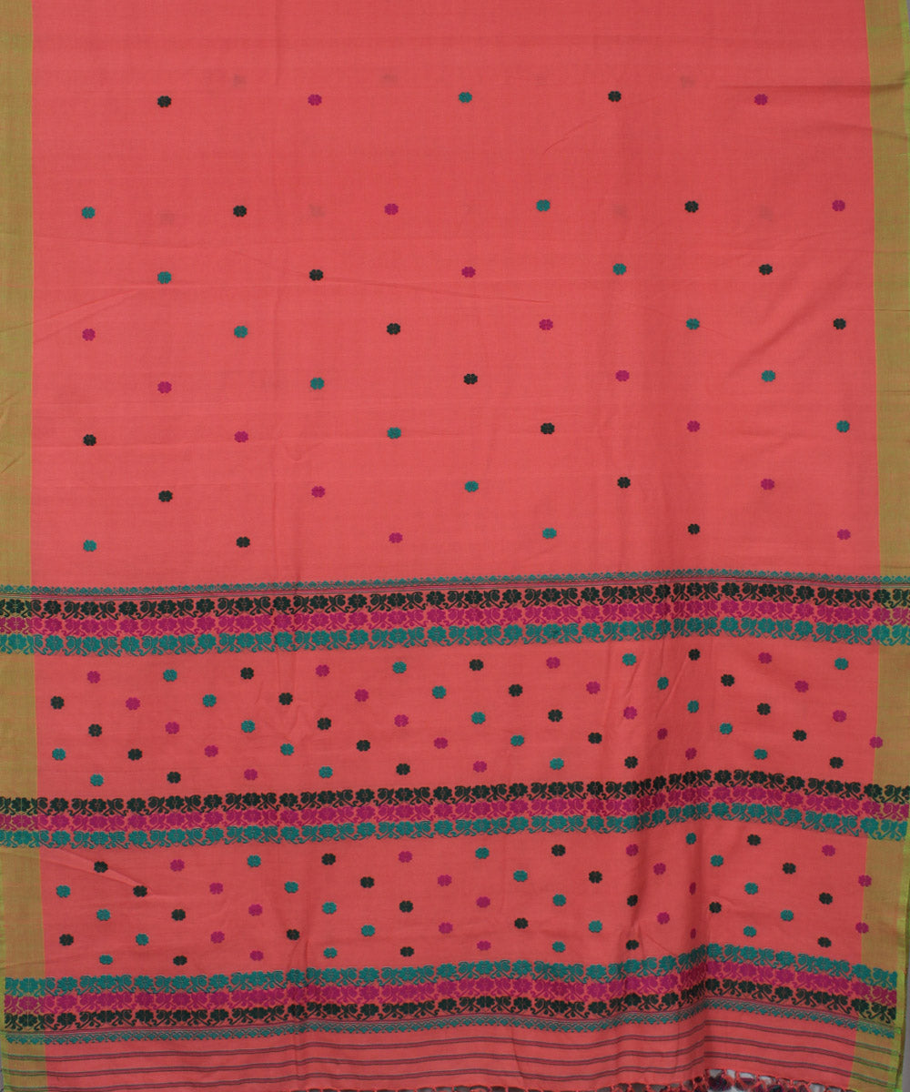 Pink cotton with eri silk motif handwoven assam saree