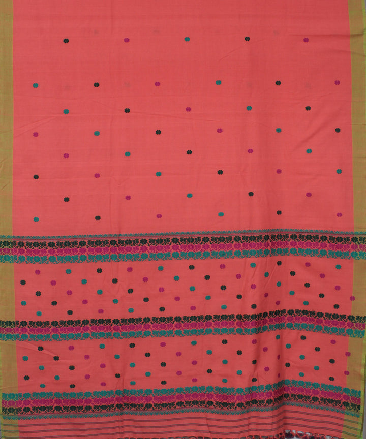 Pink cotton with eri silk motif handwoven assam saree