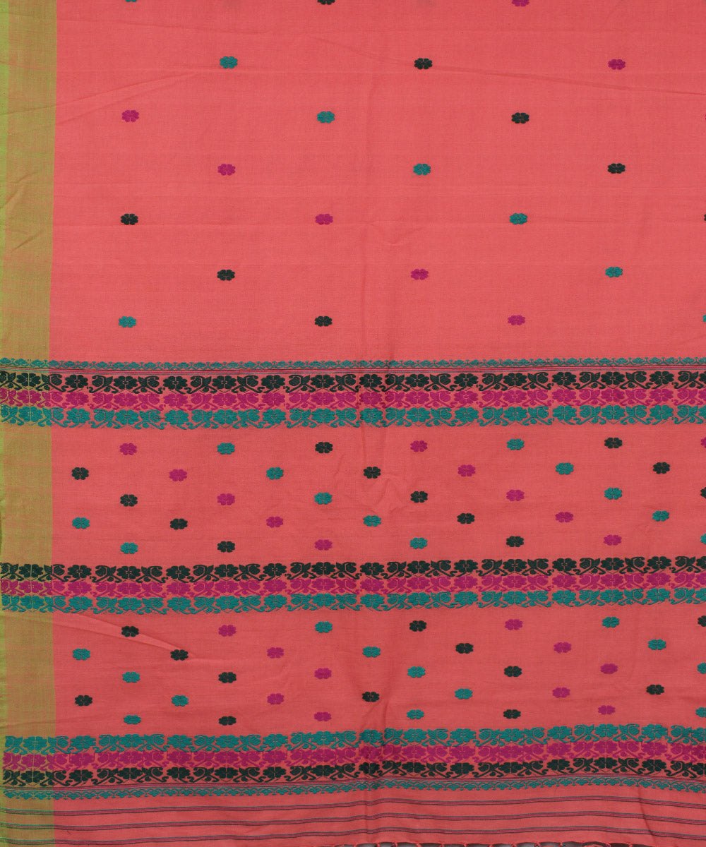 Pink cotton with eri silk motif handwoven assam saree