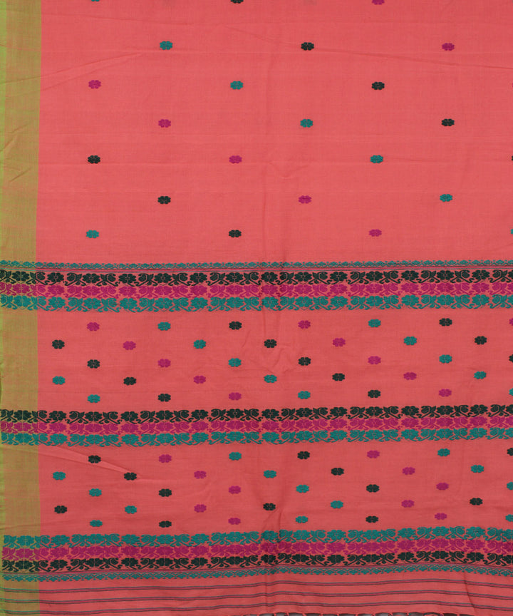 Pink cotton with eri silk motif handwoven assam saree