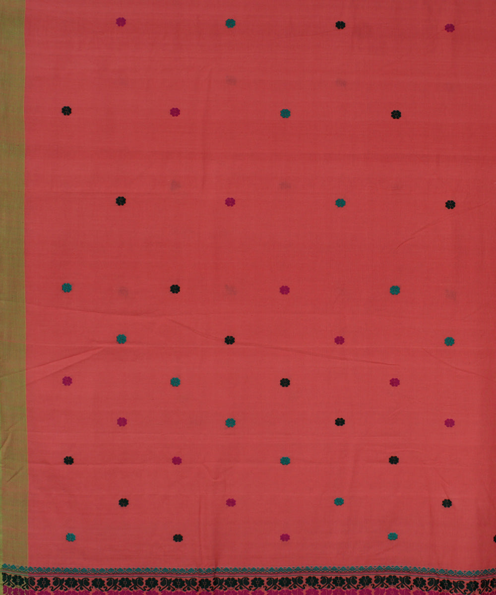 Pink cotton with eri silk motif handwoven assam saree
