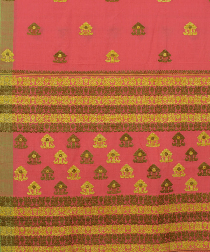 Peach cotton with eri silk motif handwoven assam saree