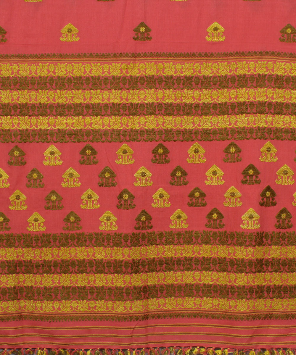 Peach cotton with eri silk motif handwoven assam saree