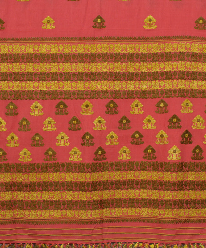 Peach cotton with eri silk motif handwoven assam saree