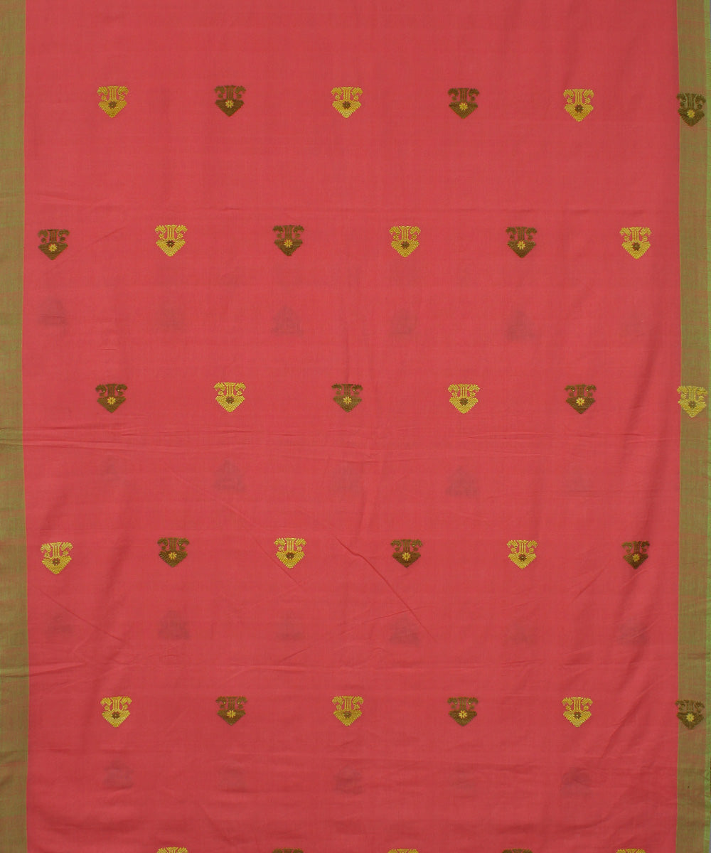 Peach cotton with eri silk motif handwoven assam saree