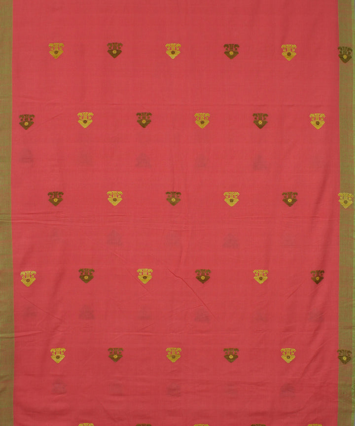 Peach cotton with eri silk motif handwoven assam saree
