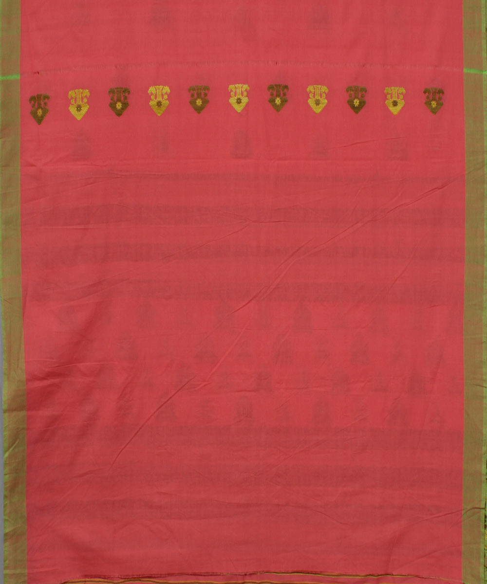 Peach cotton with eri silk motif handwoven assam saree