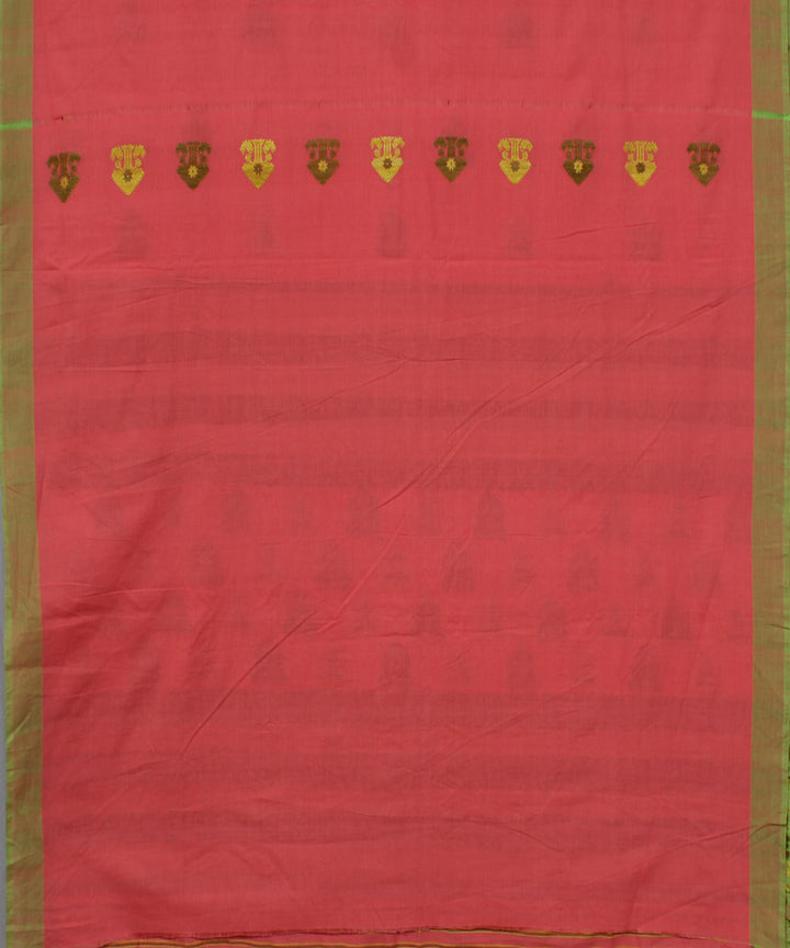 Peach cotton with eri silk motif handwoven assam saree