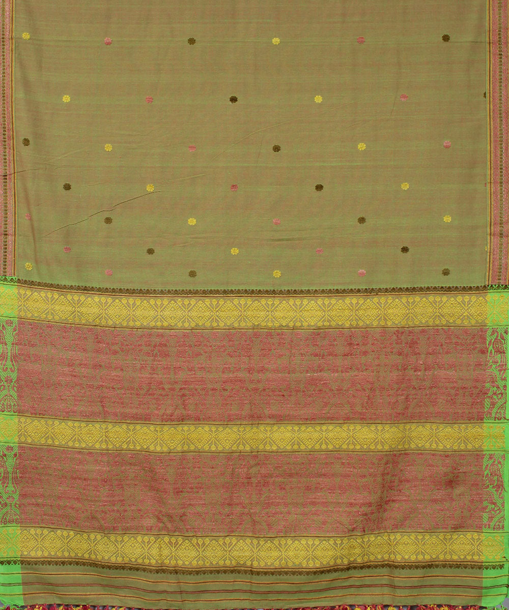 Green cotton and eri silk handwoven assam saree