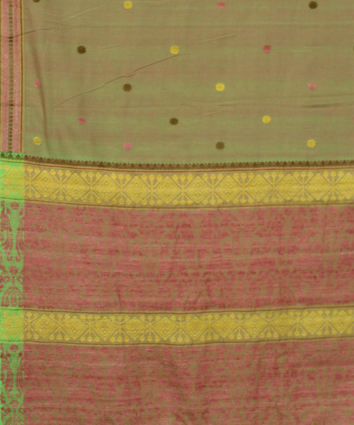 Green cotton and eri silk handwoven assam saree