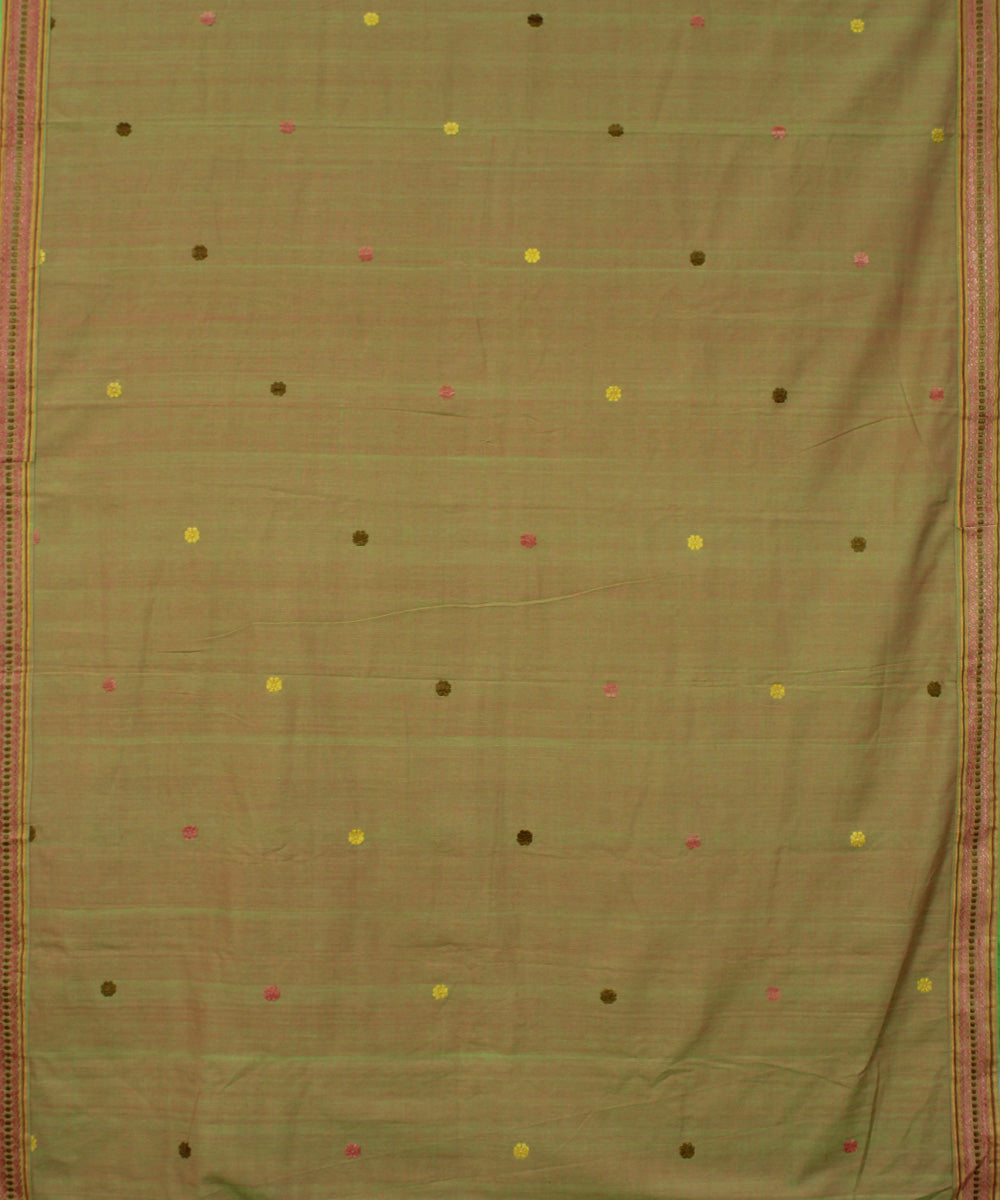 Green cotton and eri silk handwoven assam saree